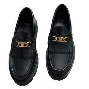 Celine Margaret Loafers with Triomphe Chain in Polished Bull Black